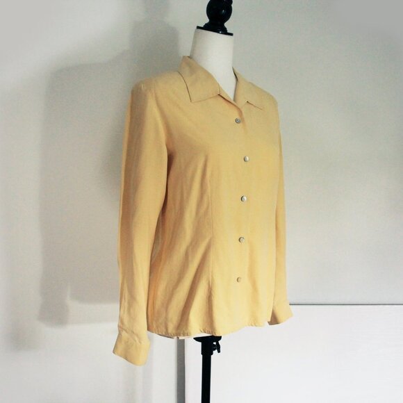 Vintage THE WORK 100% Silk Blouse Soft Butter Yellow Host Pick Womens Size 8 - Picture 2 of 8